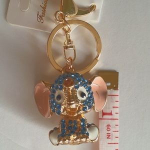 🐘 Cute Baby Elephant Key Chain wBlue Rhinestones